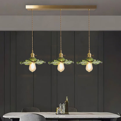 Art Nouveau Fluted Glass Pendant | Flower-Inspired Shade | H4.72in x D9.06-23.62in | Brass & Glass Craftsmanship | Brick by Brick