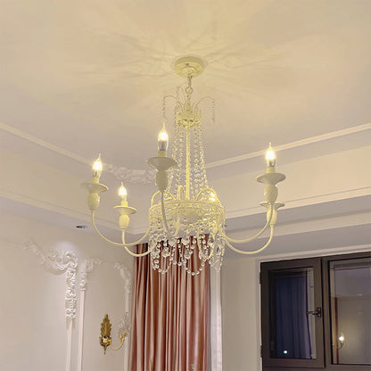 Vintage White Metal & Glass Chandelier | Crystal Tassel Ceiling Light, 4/6/8 Lamp | Brick by Brick