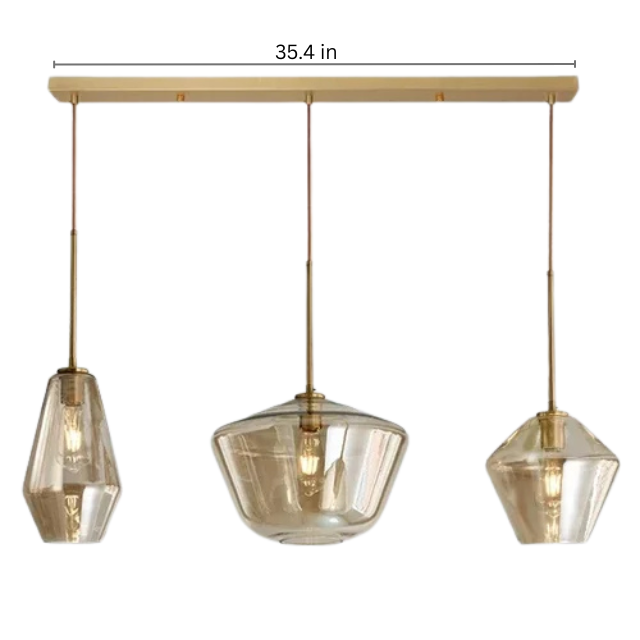 Amber Glass LED Chandelier | Modern Dimmable Pendant Light | Indoor Bedroom Living Room | Brick by Brick