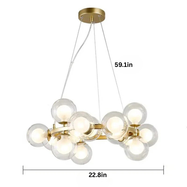 Modern Glass Pendant Chandelier | H59 in | LED Ceiling Light | Adjustable Hanging Lamp with Remote | Dimmable Indoor Lighting | Brick by Brick