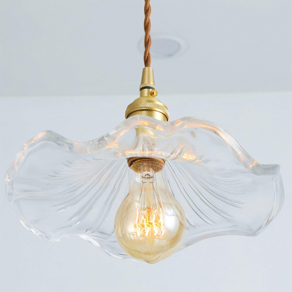 Art Nouveau Fluted Glass Pendant | Flower-Inspired Shade | H4.72in x D9.06-23.62in | Brass & Glass Craftsmanship | Brick by Brick