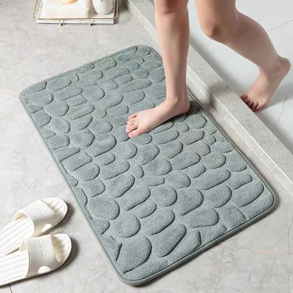 Non Slip Bathroom Mat | Memory Foam Cobblestone Rug, Soft Cushioned & Machine Washable | Brick by Brick