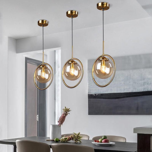 Glass Globe Pendant Lamp | 9.8 x 11.8 in | LED with 3 Light Modes | Elegant Indoor Fixture | Brick by Brick