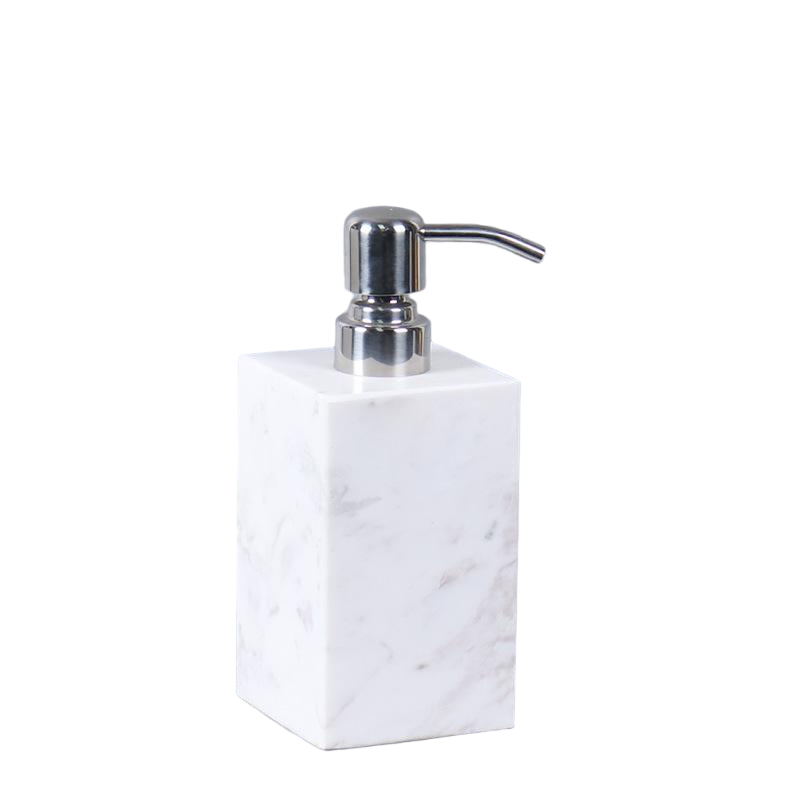 Marble Soap Dispenser |  2.8 in × 7.1 in | Solid Stone Base | Metal Pump | Brick by Brick