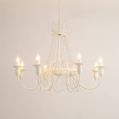 Vintage White Metal & Glass Chandelier | Crystal Tassel Ceiling Light, 4/6/8 Lamp | Brick by Brick