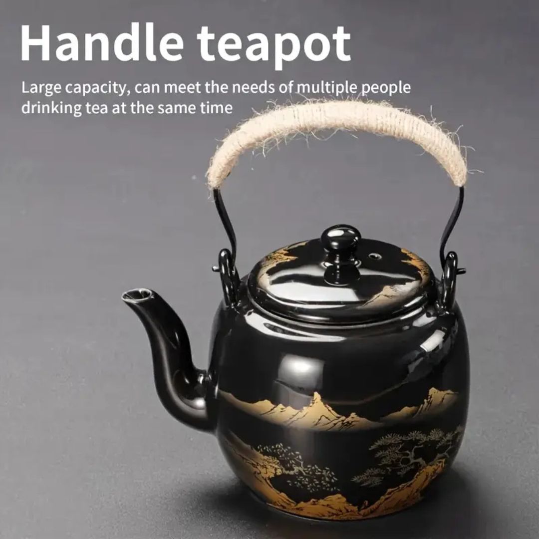 Japanese Blue Landscape Tea Set |6.3 × 4.7 × 5.1 in | Porcelain Teapot | 6 Cups and Tray | Brick by Brick