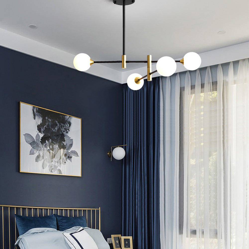 Round Glass Chandelier | 23.6–29.9 x 37 in Modern Ceiling Light | Iron Frame Ethereal Glow Fixture | Brick by Brick
