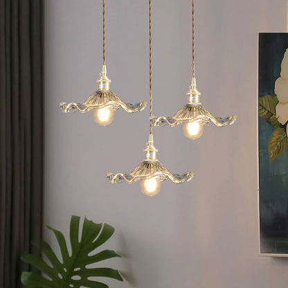 Art Nouveau Fluted Glass Pendant | Flower-Inspired Shade | H4.72in x D9.06-23.62in | Brass & Glass Craftsmanship | Brick by Brick