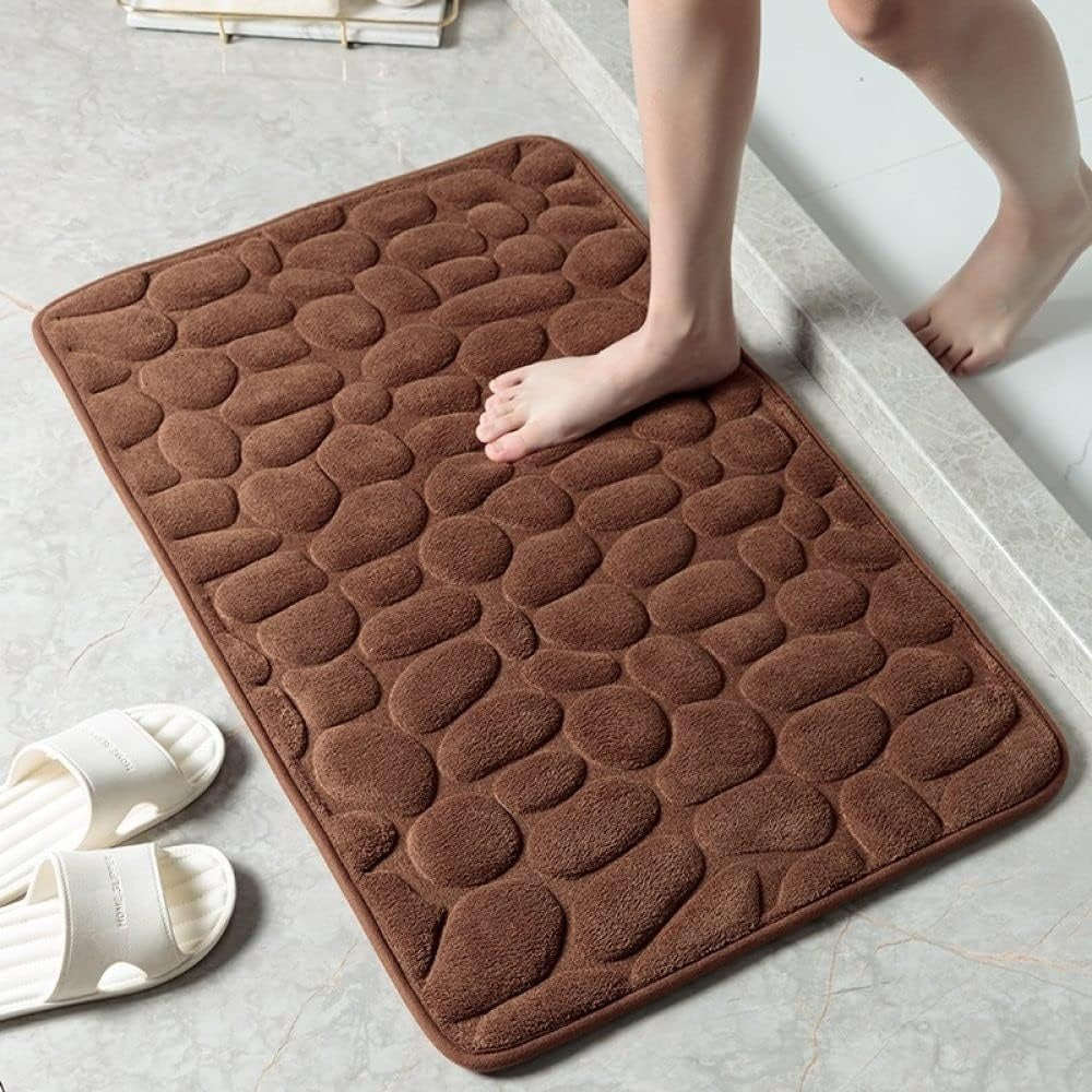 Non Slip Bathroom Mat | Memory Foam Cobblestone Rug, Soft Cushioned & Machine Washable | Brick by Brick