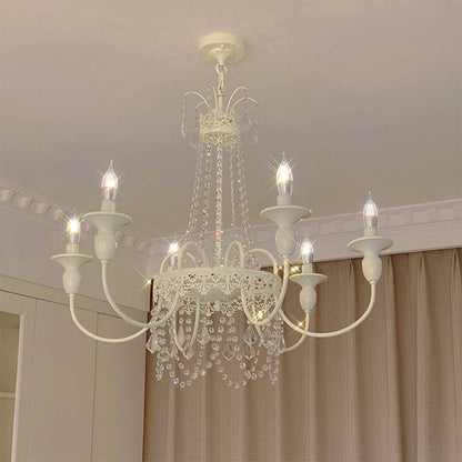 Vintage White Metal & Glass Chandelier | Crystal Tassel Ceiling Light, 4/6/8 Lamp | Brick by Brick
