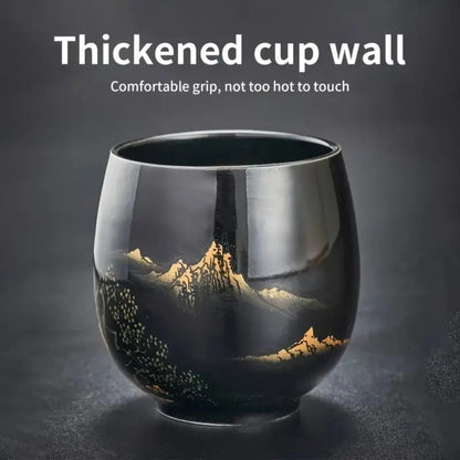 Japanese Blue Landscape Tea Set |6.3 × 4.7 × 5.1 in | Porcelain Teapot | 6 Cups and Tray | Brick by Brick