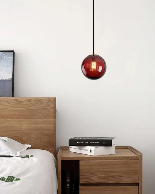 Hanging Pendant Lamp | Amber Glass Globe | Retro Modern Ceiling Light | Adjustable Cable Fixture | Brick By Brick