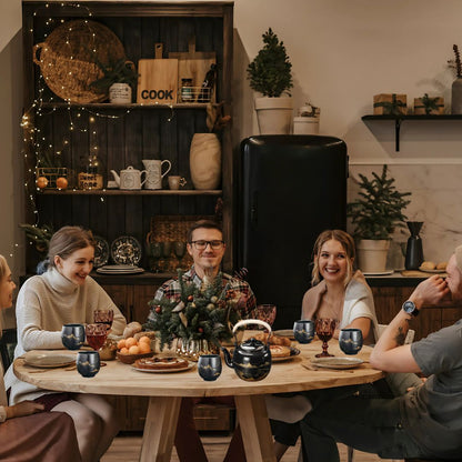 Japanese Blue Landscape Tea Set |6.3 × 4.7 × 5.1 in | Porcelain Teapot | 6 Cups and Tray | Brick by Brick