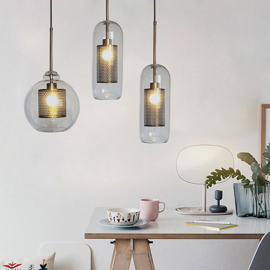 Elegant Glass Pendant Lamp | Gold or Silver | Adjustable Hanging Light | Contemporary Home Lighting | Brick by Brick