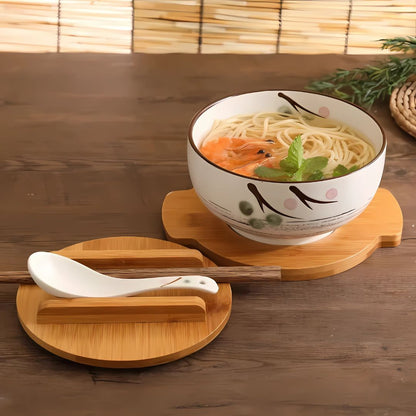 Japanese Handpainted Ramen Bowl Set | 40.5oz | Traditional Ceramic Bowl | Bamboo Lid & Wooden Tray | Brick by Brick