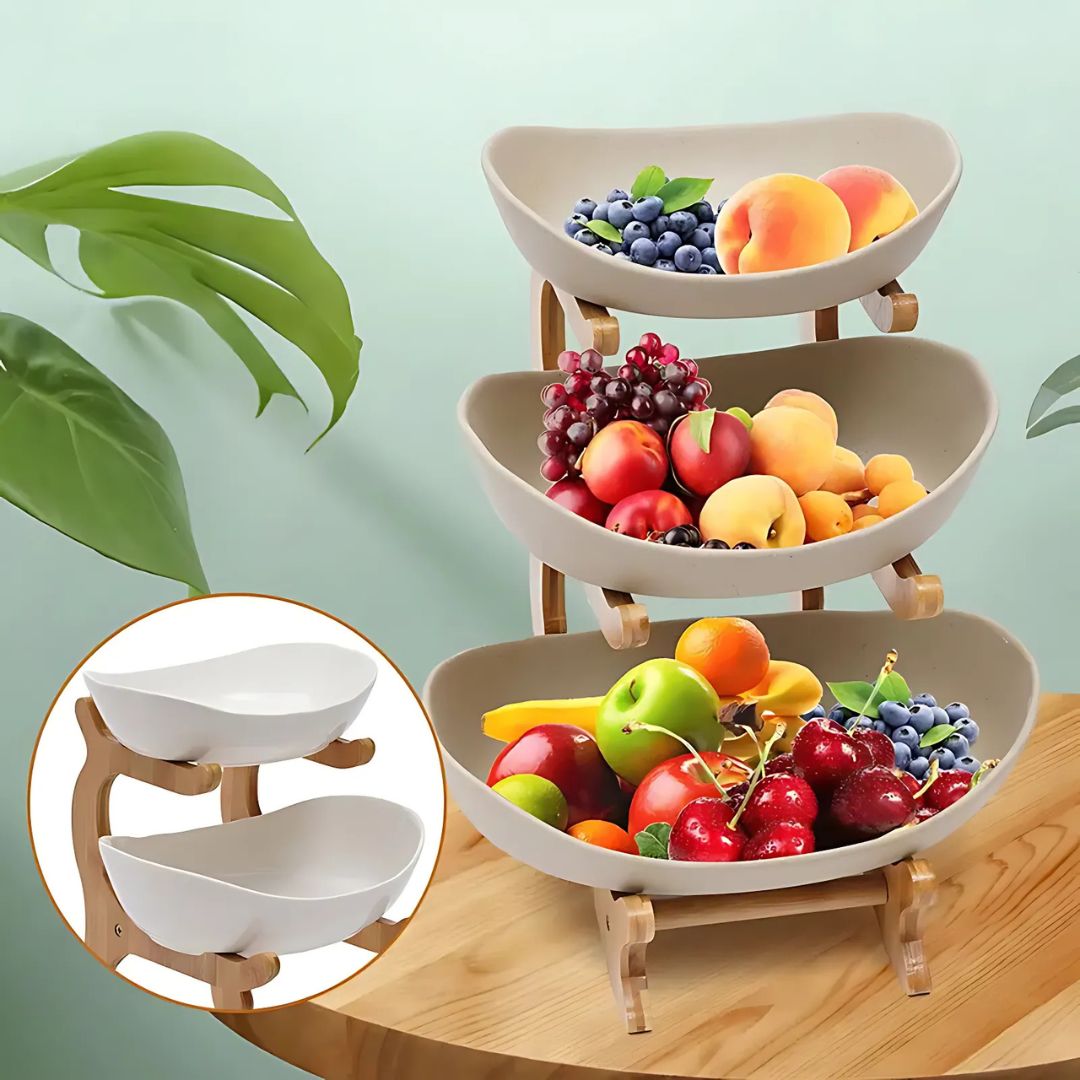 2 & 3 Tier Oval Fruit Bowl | 8.7 - 13.8 in | Space-Saving Fruit Stand | Modern Kitchen Storage Organizer | Brick by Brick