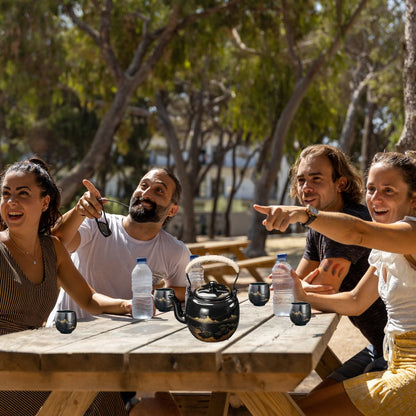 Japanese Blue Landscape Tea Set |6.3 × 4.7 × 5.1 in | Porcelain Teapot | 6 Cups and Tray | Brick by Brick