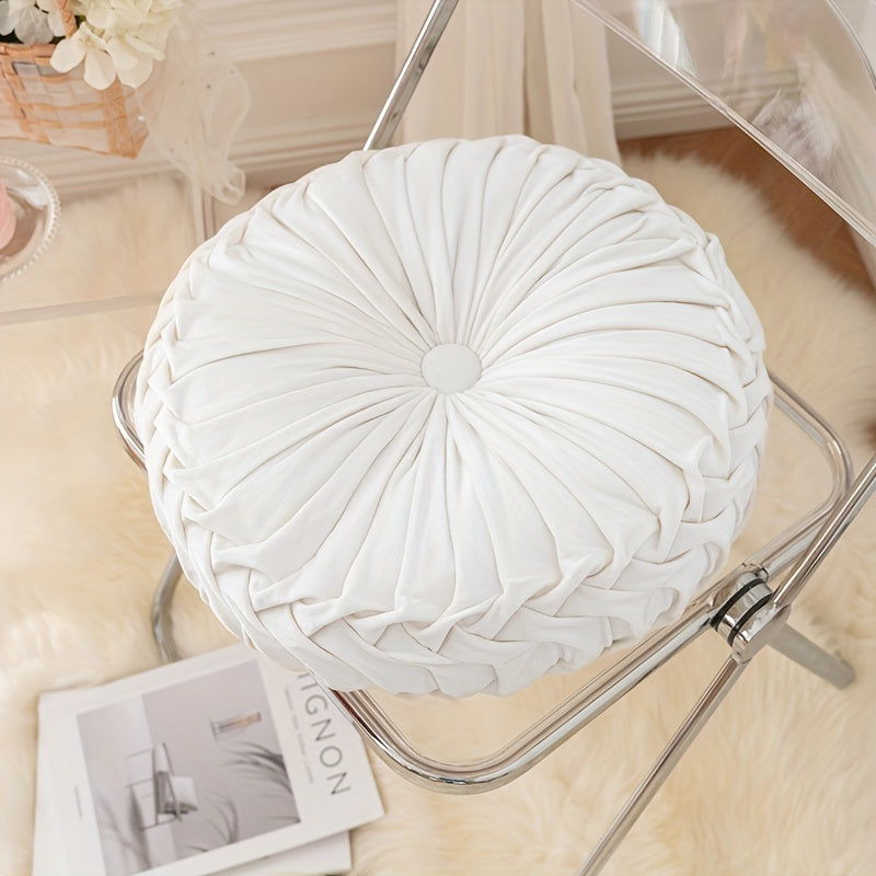 Round Velvet Cushion | 13.7 x 4.7 in | Pleated Velvet Design with Center Button | Decorative Modern Accent | Brick by Brick