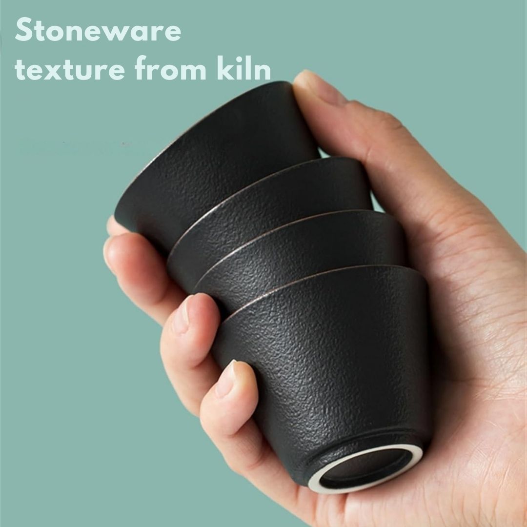 Travel Tea Set | 3.42 x 4.96 in | Ceramic Nested Pot & Cups | Bamboo Handle Design | Brick by Brick