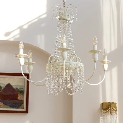 Vintage White Metal & Glass Chandelier | Crystal Tassel Ceiling Light, 4/6/8 Lamp | Brick by Brick