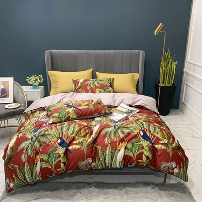 Tropical Cotton Duvet Set | Exotic Bird Paradise Print | Soft 100% Egyptian Cotton Bedding | Brick by Brick