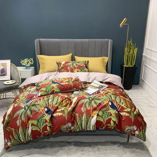 Tropical Cotton Duvet Set | Exotic Bird Paradise Print | Soft 100% Egyptian Cotton Bedding | Brick by Brick