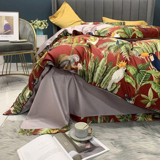 Tropical Cotton Duvet Set | Exotic Bird Paradise Print | Soft 100% Egyptian Cotton Bedding | Brick by Brick