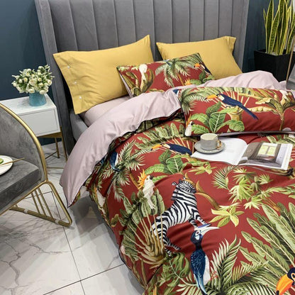 Tropical Cotton Duvet Set | Exotic Bird Paradise Print | Soft 100% Egyptian Cotton Bedding | Brick by Brick