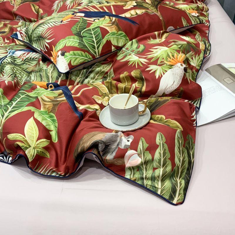 Tropical Cotton Duvet Set | Exotic Bird Paradise Print | Soft 100% Egyptian Cotton Bedding | Brick by Brick