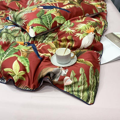 Tropical Cotton Duvet Set | Exotic Bird Paradise Print | Soft 100% Egyptian Cotton Bedding | Brick by Brick