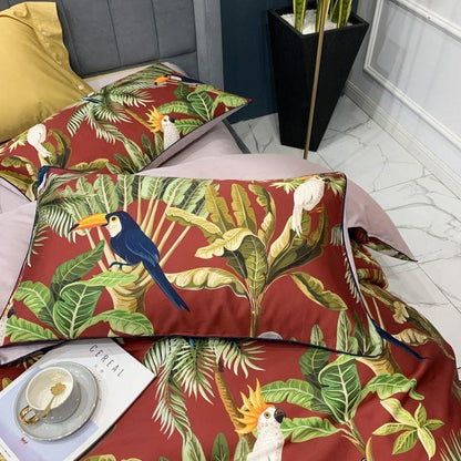 Tropical Cotton Duvet Set | Exotic Bird Paradise Print | Soft 100% Egyptian Cotton Bedding | Brick by Brick