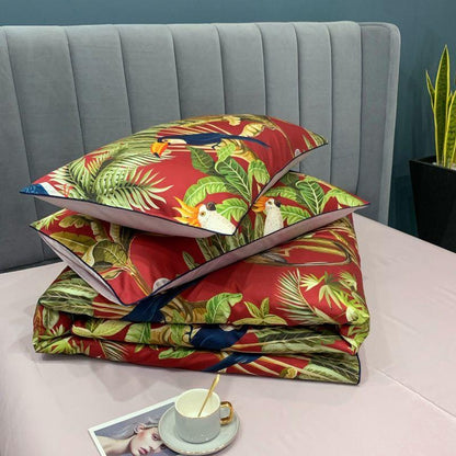 Tropical Cotton Duvet Set | Exotic Bird Paradise Print | Soft 100% Egyptian Cotton Bedding | Brick by Brick