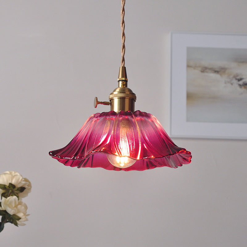 Vintage Floral Glass Pendant Light | Retro Elegance | Warm Glow | Adjustable Hanging | Brick by Brick