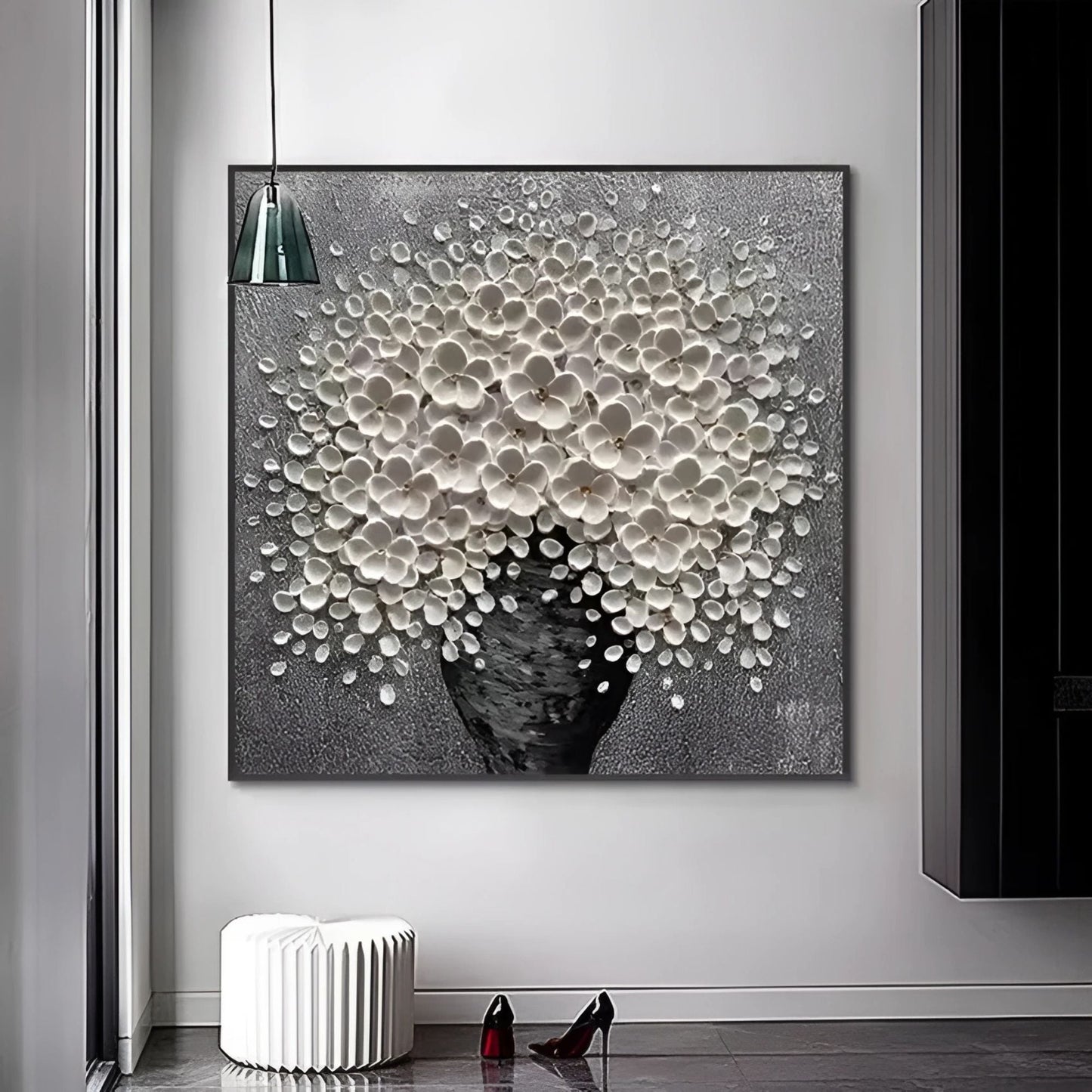 Blossoms in Bloom Wall Art | 23 - 55 in | 3D Floral Artwork | White & Neutral Textured Flowers | Brick by Brick