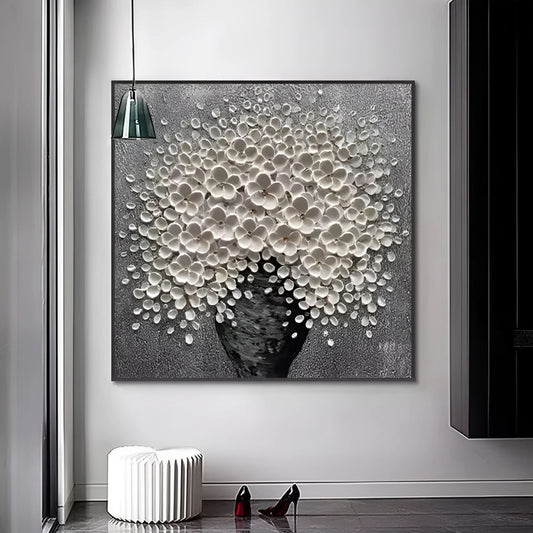 Blossoms in Bloom Wall Art | 23 - 55 in | 3D Floral Artwork | White & Neutral Textured Flowers | Brick by Brick