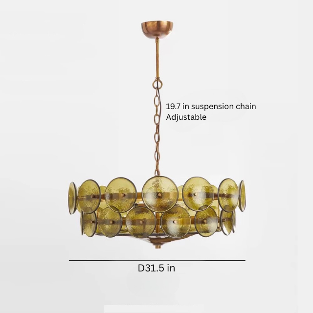 French Glass Pendant Chandelier | 23.6 in or 31.5 in| Glass Stone | Retro Nordic Style | Elegant Lighting Fixture | Brick by Brick