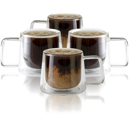 Double Walled Glass Coffee Mug | 250ml Insulated Cup with Handle | Modern Clear Glass Design | Brick by Brick