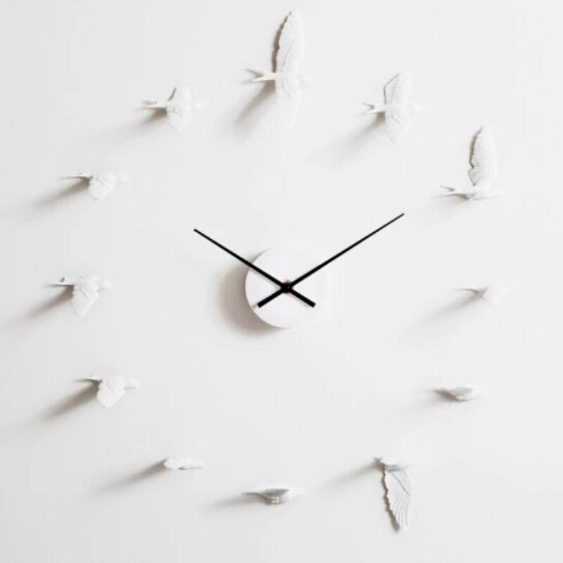 Minimalist Wall Clock | 11.8 in | White Swallow Bird Design | Silent Decorative Timepiece | Brick by Brick