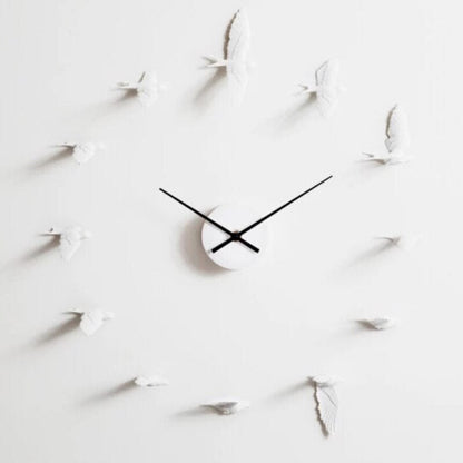 Minimalist Wall Clock | 11.8 in | White Swallow Bird Design | Silent Decorative Timepiece | Brick by Brick