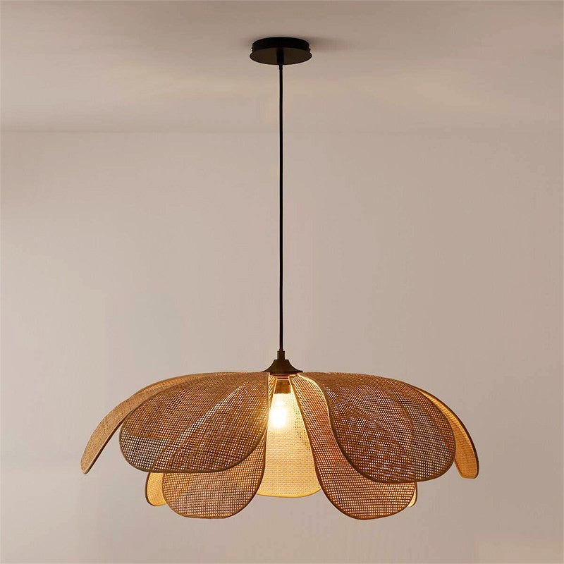 Rattan Petal Pendant Light | H11.02 in | Rustic Boho Ceiling Lamp | Natural Handmade Lighting | Brick by Brick