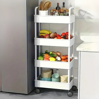 Rolling Storage Cart | White Multifunctional Shelves | Open Tier Organizer | Space-Saving Rack | Brick by Brick