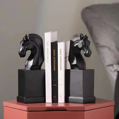 Quality Horse Bookend | H9.65 in | Marble-Like Resin Horse Head Statue | Elegant White Book Stand | Brick by Brick