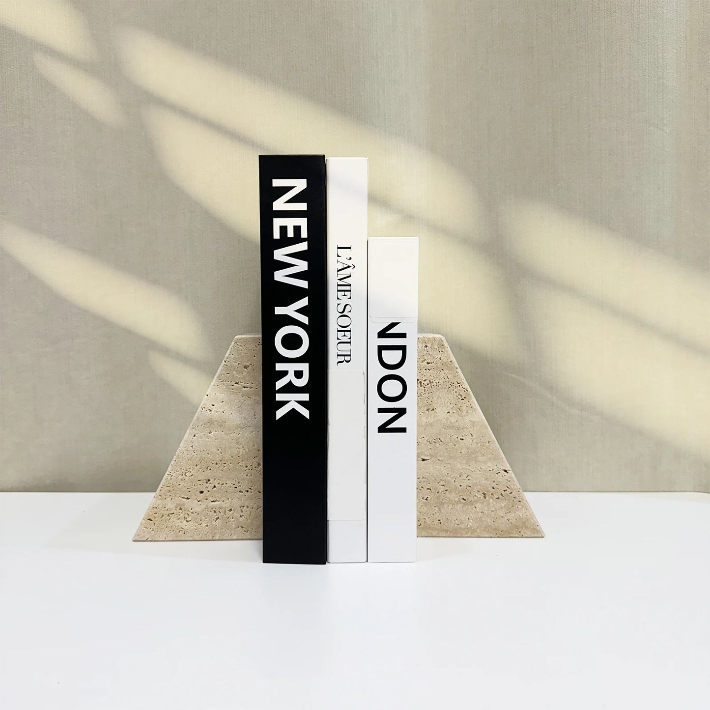 Natural Travertine Bookend | H 5.91 in | Modern Geometric Stone Decor | Minimalist Shelf Accent | Brick by Brick