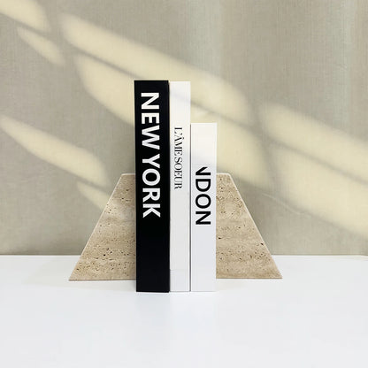 Natural Travertine Bookend | H 5.91 in | Modern Geometric Stone Decor | Minimalist Shelf Accent | Brick by Brick