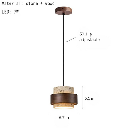 Natural Stone LED Pendant Lamp | L26.6 - L39.4 in | 59.1 in Adjustable Ceiling Light | Brick by Brick