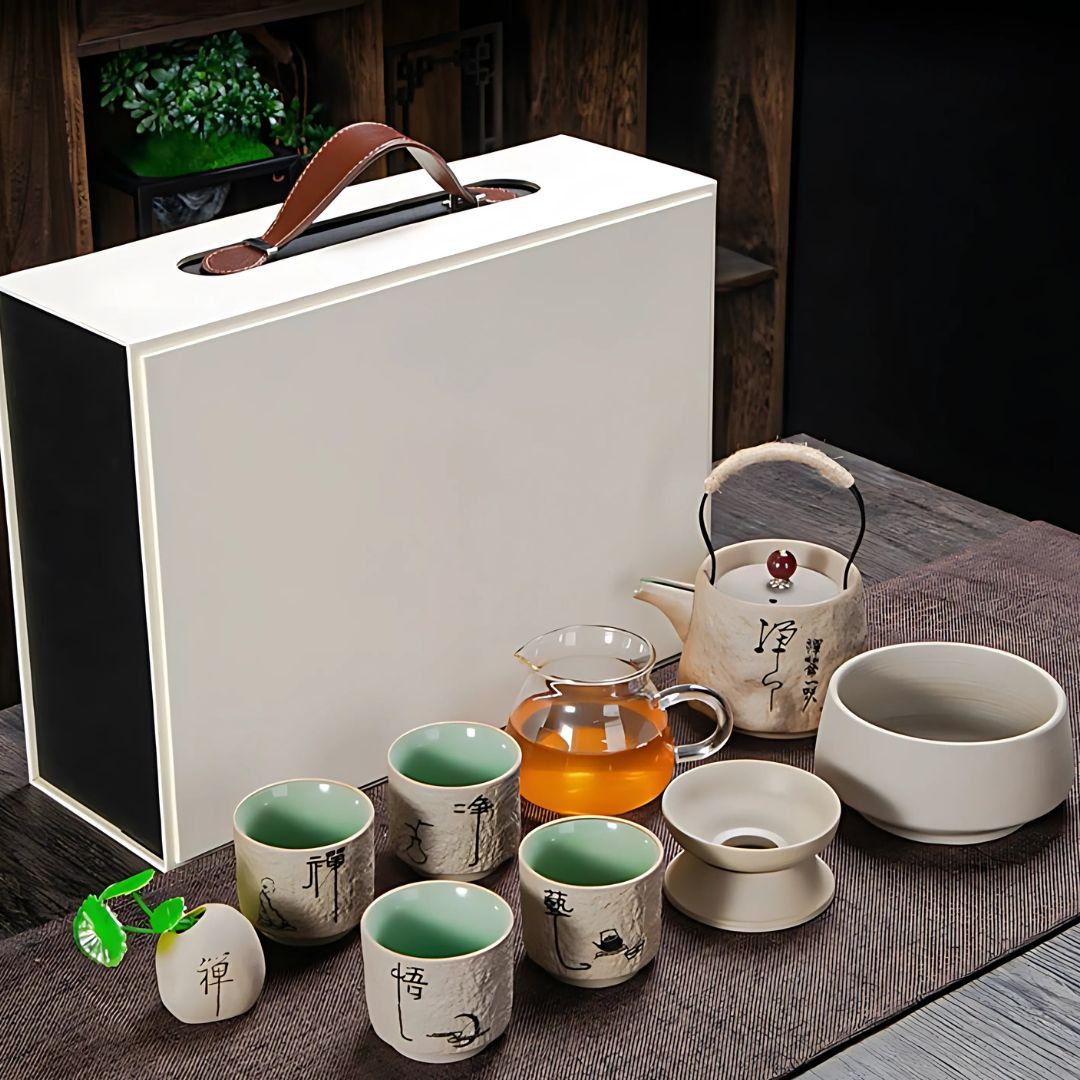 Japanese Kungfu Ceramic Teapot | 4.9 in × 5.5 in | Retro Design | Heat-Resistant Handle | Brick by Brick