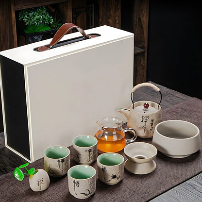 Japanese Kungfu Ceramic Teapot | 4.9 in × 5.5 in | Retro Design | Heat-Resistant Handle | Brick by Brick