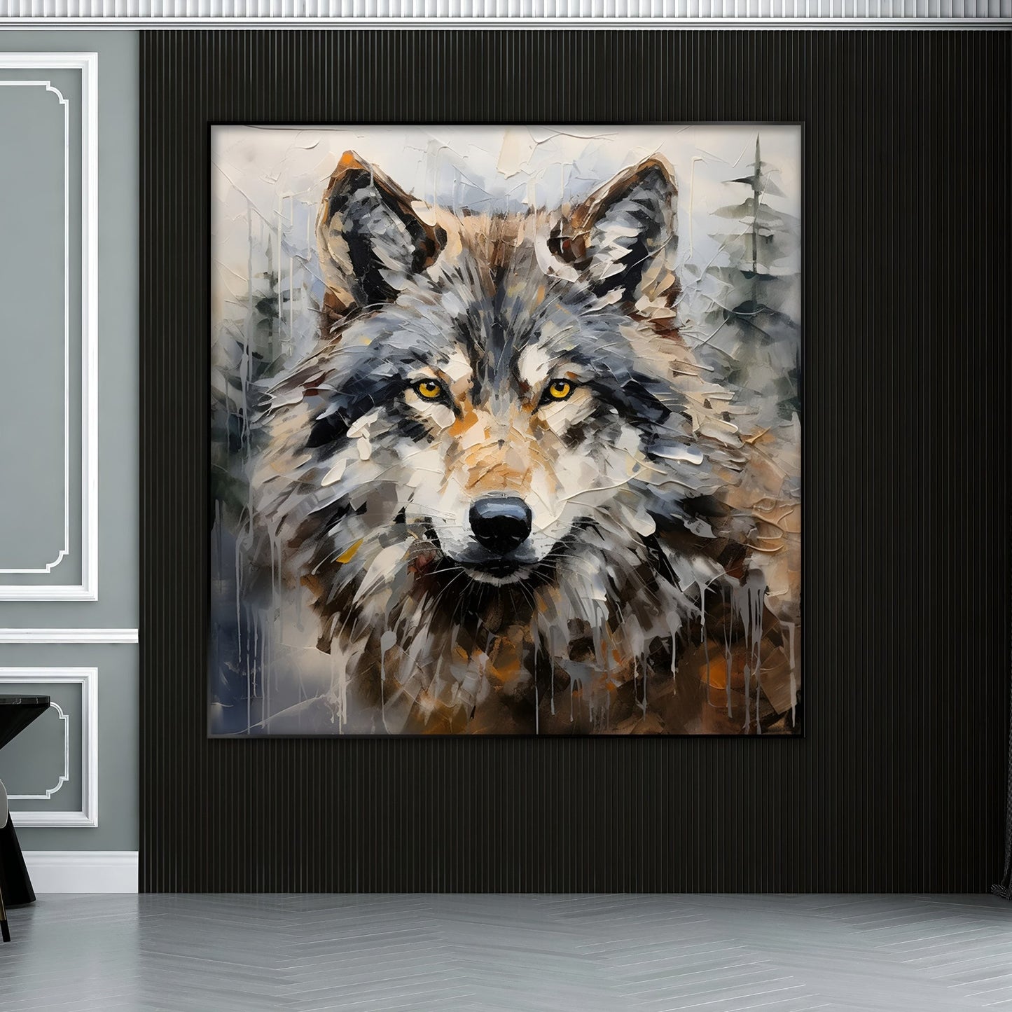 Alpha Presence | 23 - 63 in | Wolf Oil Painting | Textured Impasto Art | Square Canvas | Brick by Brick
