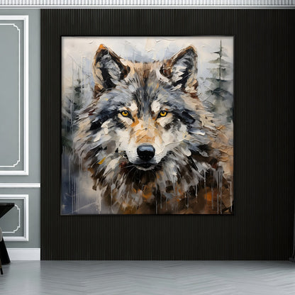 Alpha Presence | 23 - 63 in | Wolf Oil Painting | Textured Impasto Art | Square Canvas | Brick by Brick