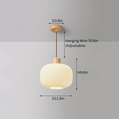 Wood & Glass Pendant Light | 7.9 in or 11.8 in | Modern Wood Glass Cylinder | Brick by Brick